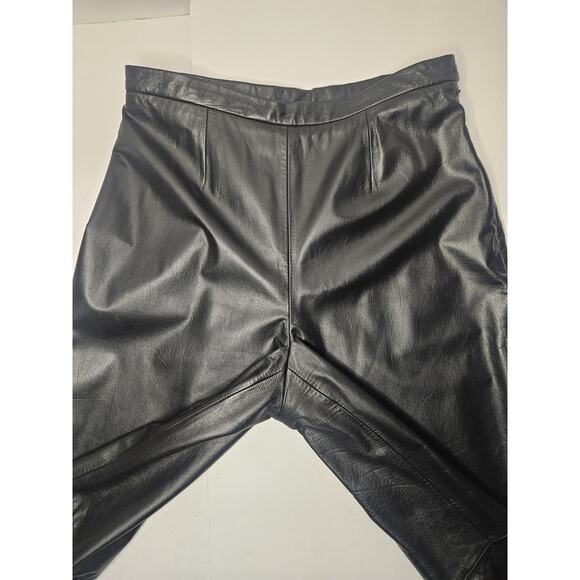 Vintage 90s Jones New York Black Leather Pants High Rise Straight Black Size 6 - Picture 4 of 5